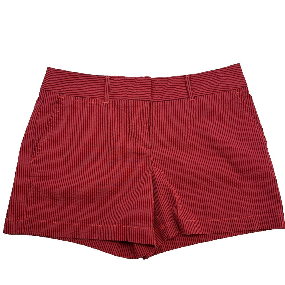 NWT Ann Taylor LOFT Factory 4 Casual Shorts Red Striped Flat Front Stretch Beach